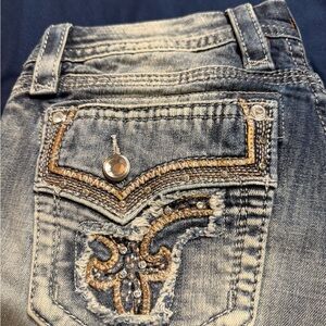 Rock Revival Blue Boot Cut Jeans with Embellishments